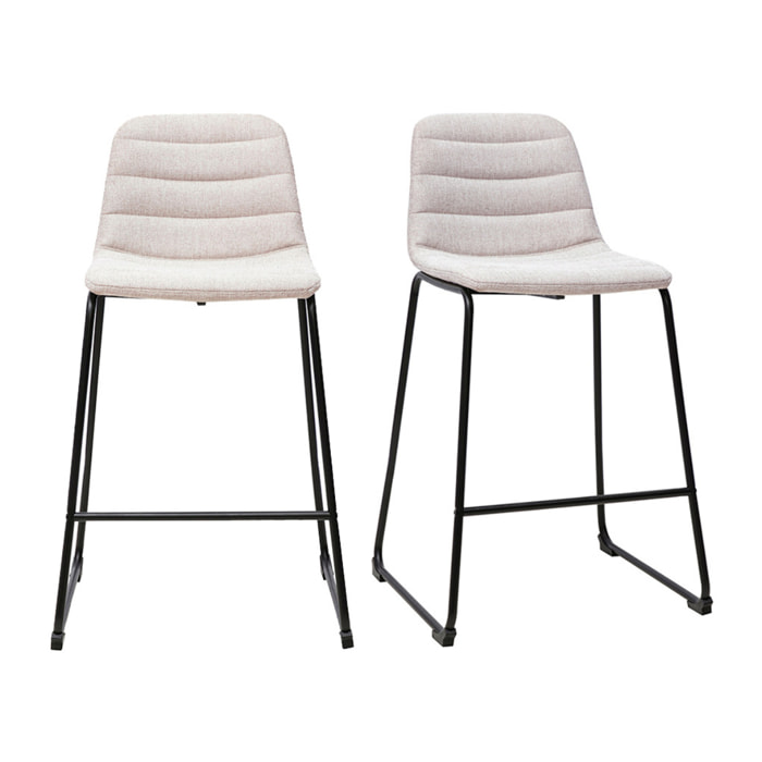 Tabourets de bar en tissu effet velours texturé beige et métal H64 cm (lot de 2) SAURY