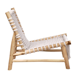 Chaise relax lounge en bois de teck et cannage cordes tressées - PIOU