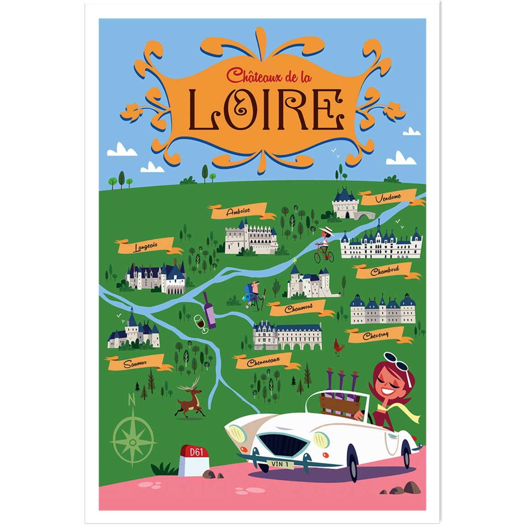 Poster sur la route des chateaux de la loire Affiche seule