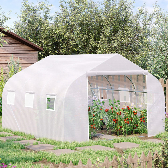 Serre tunnel de jardin 3,5 x 3 x 2 m grande taille 6 fenêtres blanc