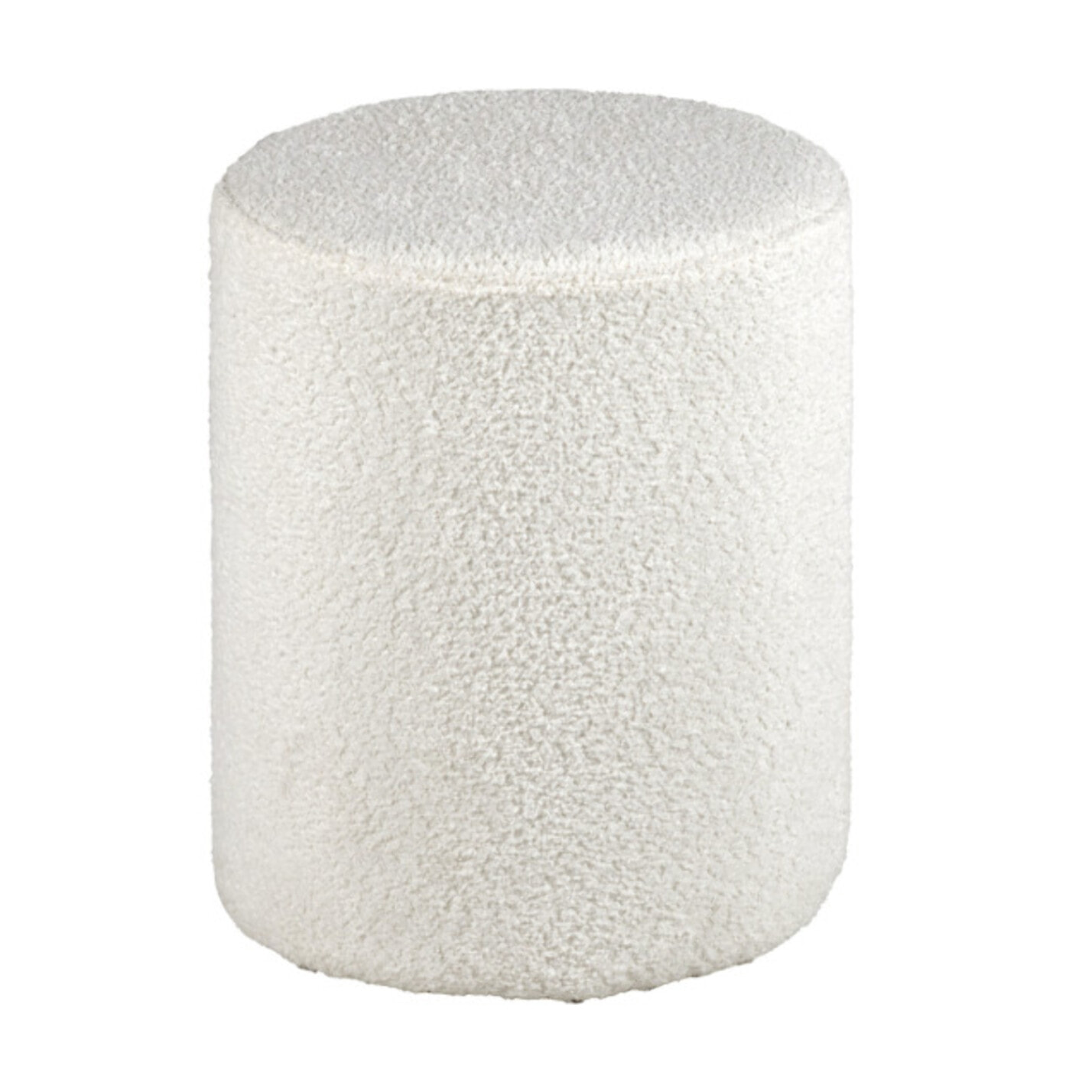 Pouf et repose pied 41cm cylindrique en tissu bouclette blanc - TUBE