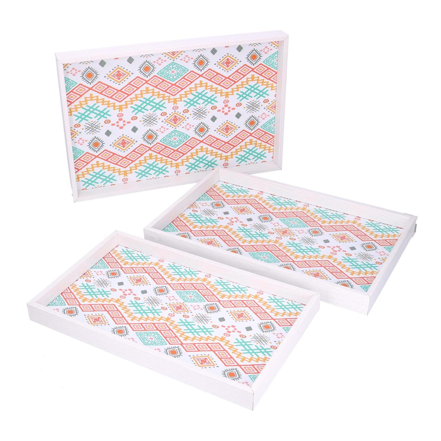 Set di 3 vassoi in legno bianco rettangolare cm45x30h4