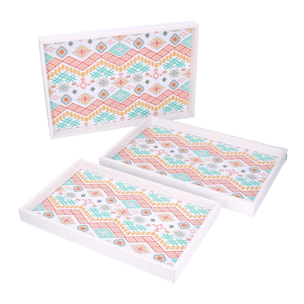 Set di 3 vassoi in legno bianco rettangolare cm45x30h4