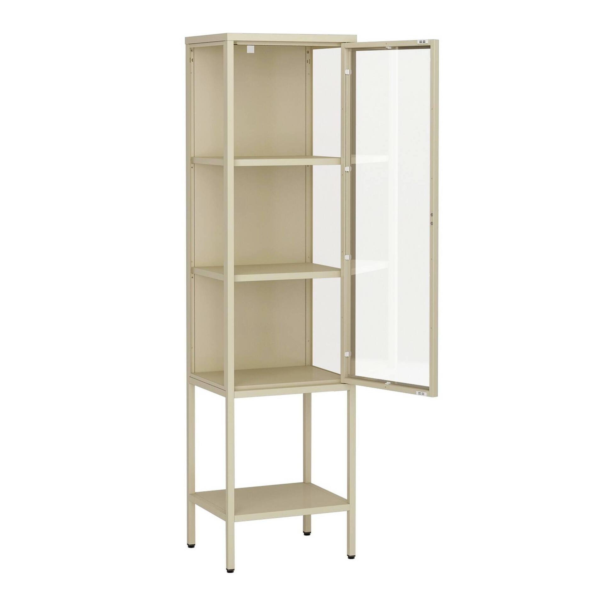 Vetrina Laces, Credenza espositiva, Vetrinetta multiuso, Madia da soggiorno, 42x35 h160 cm, Panna