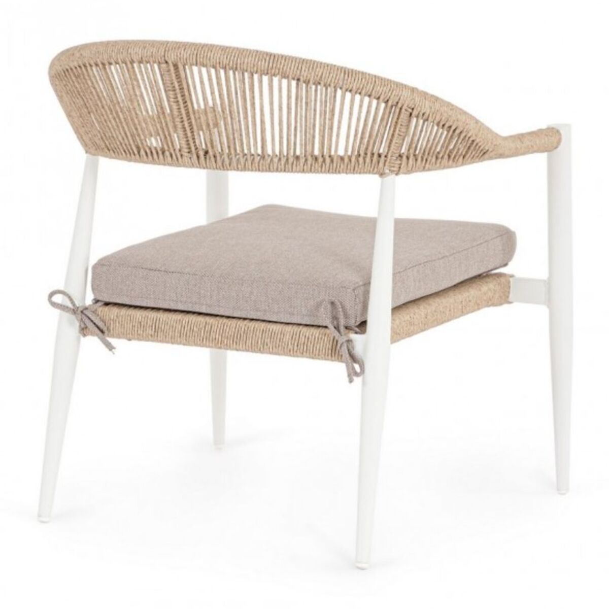 Set di 2 poltrone JANDIA in alluminio bianco e intreccio in fibra sintetica naturale, con braccioli