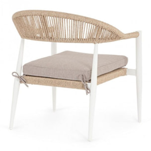 Set di 2 poltrone JANDIA in alluminio bianco e intreccio in fibra sintetica naturale, con braccioli