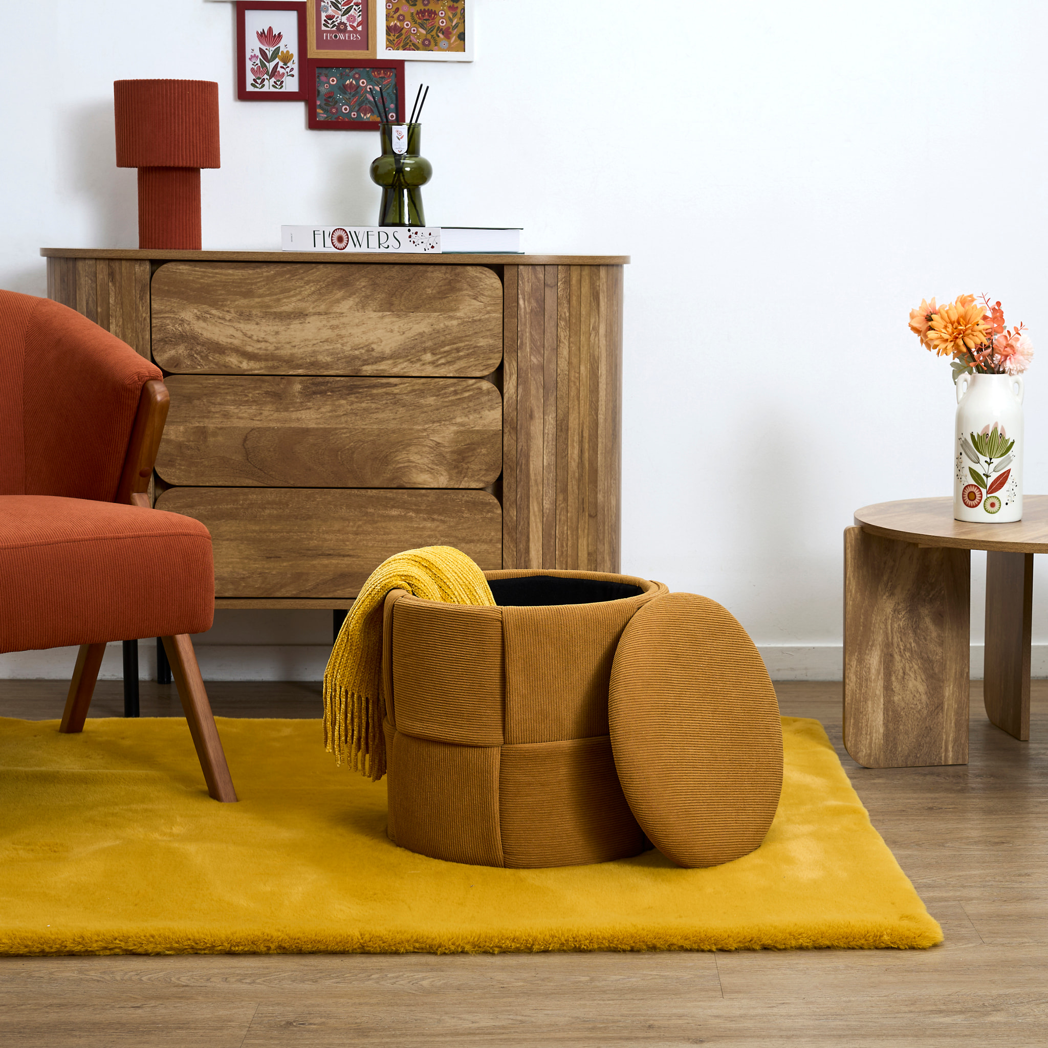 Pouf - HOME DECO FACTORY - Jules - Rangement - Tressé - Jaune