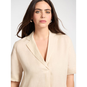 Elena Mirò - Vestido camisero de lino manga corta - Beige