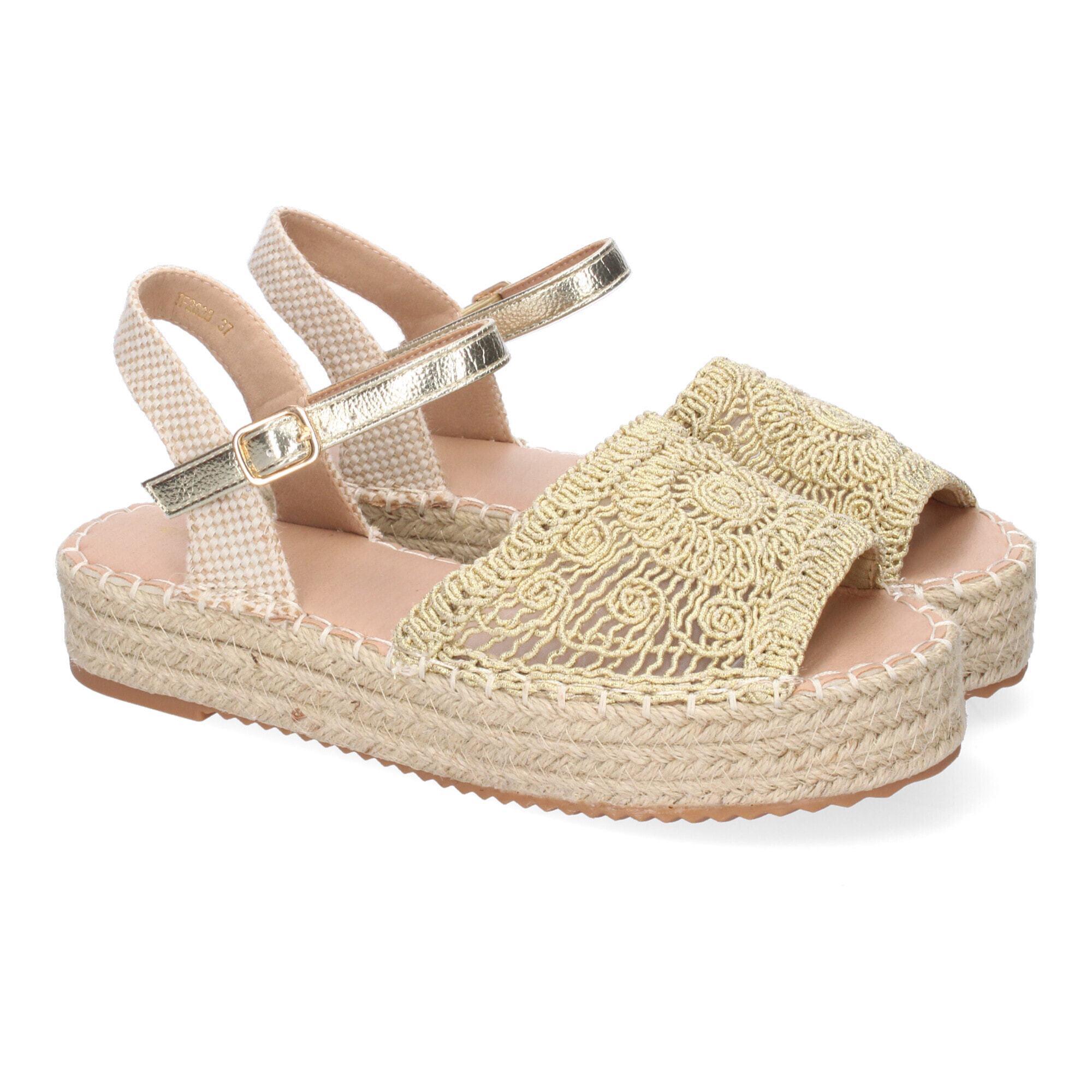 Sandalia de Plataforma para Mujer, Comoda, Forrada de Yute, Pala Abierta y Entrelazada