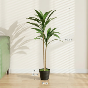 Plante artificielle cordyline H.90cm - grand réalisme - 29 feuilles - mousse effet lichen pots inclus