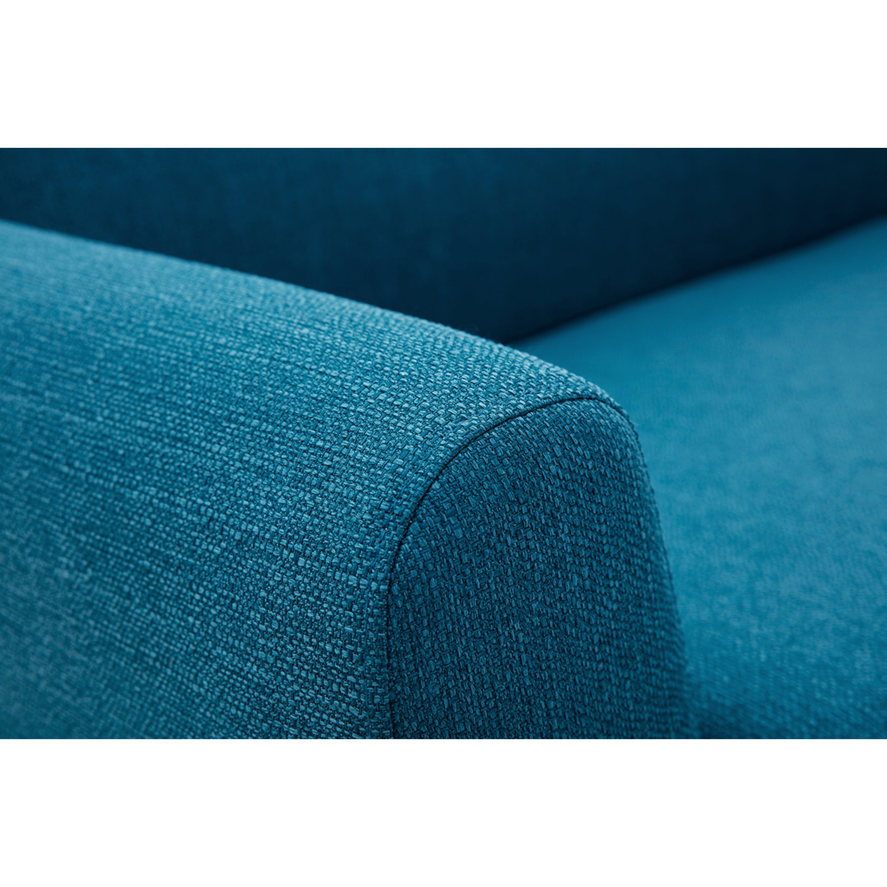 Canapé scandinave 2 places en tissu bleu canard et bois clair PURE