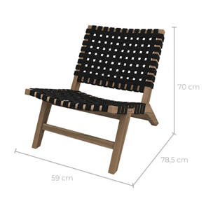 Fauteuil de jardin en teck et sangles en tissu noir - Tao