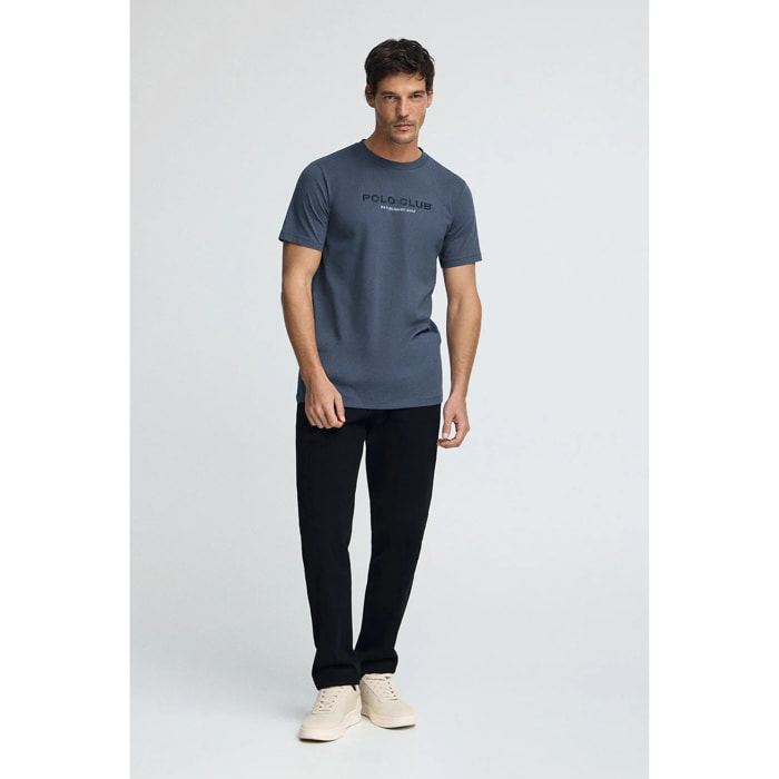 Maglietta blu denim con logo Established 2012 Polo Club