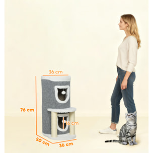 Árbol Rascador para Gatos, Árbol para Gatos 76 cm, Torre Escalador con Cama, 2 Cuevas, Postes de Sisal, Alfombra de Rascado, Bolas para Jugar, Gris