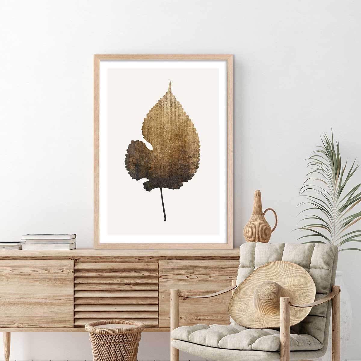 Poster sauvage dorée Affiche + cadre en bois - Chêne