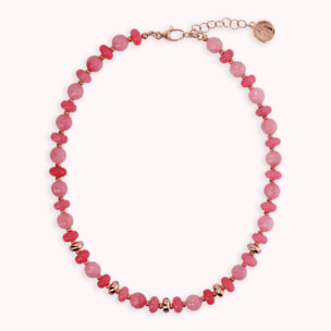 Collana Girocollo con Rondelle Étoile e Pietre Naturali di Quarzite Rosa
