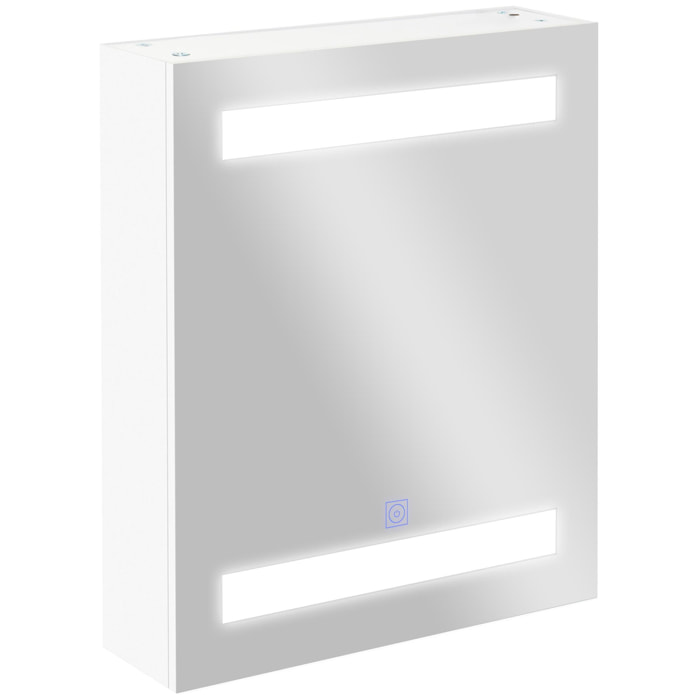 Armario de Baño con Espejo y Luz LED Mueble Espejo de Pared con 2 Estantes de Almacenamiento e Interruptor Táctil para Dormitorio Aseo 50x15x60 cm Blanco