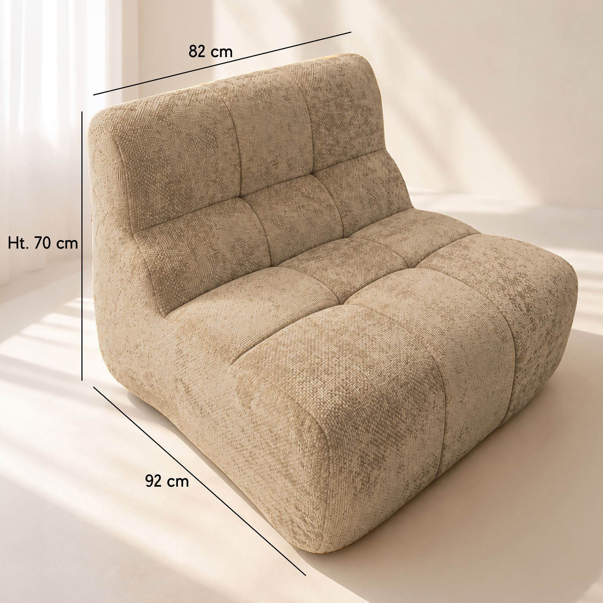 Canapé modulable 3 places en tissu chenille entrelacé taupe VOLTA