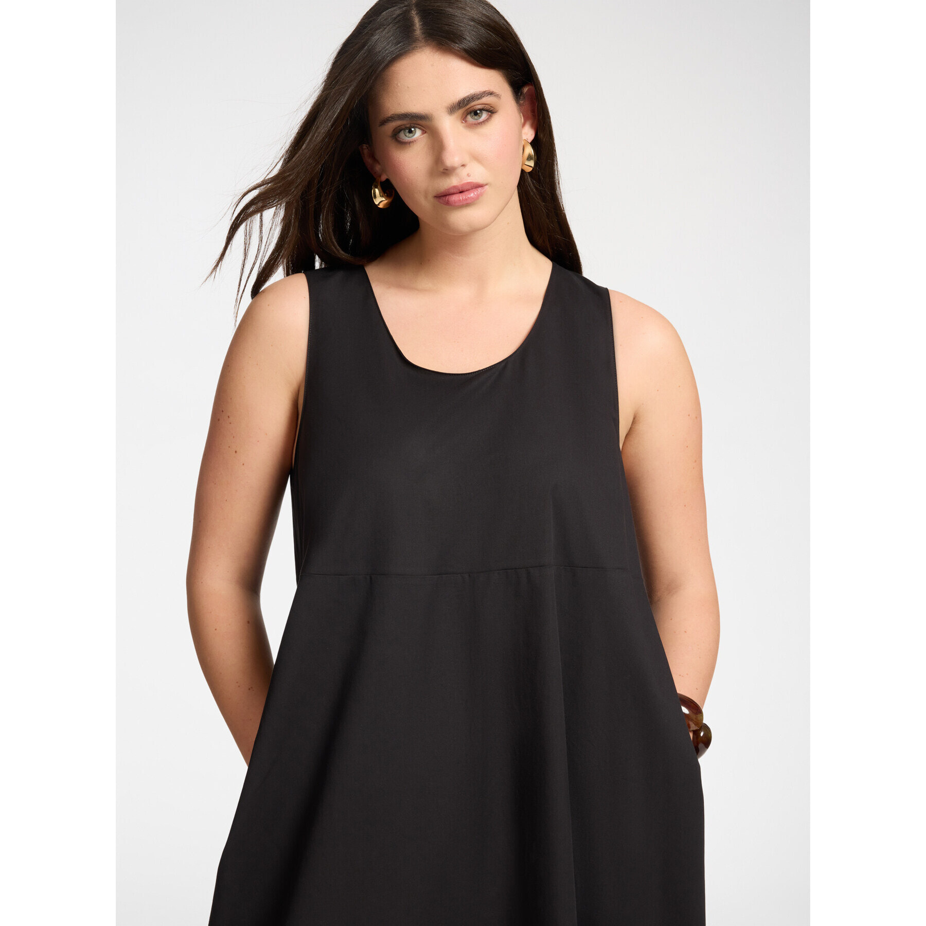 Elena Mirò - Vestido barrel en popelín - Negro