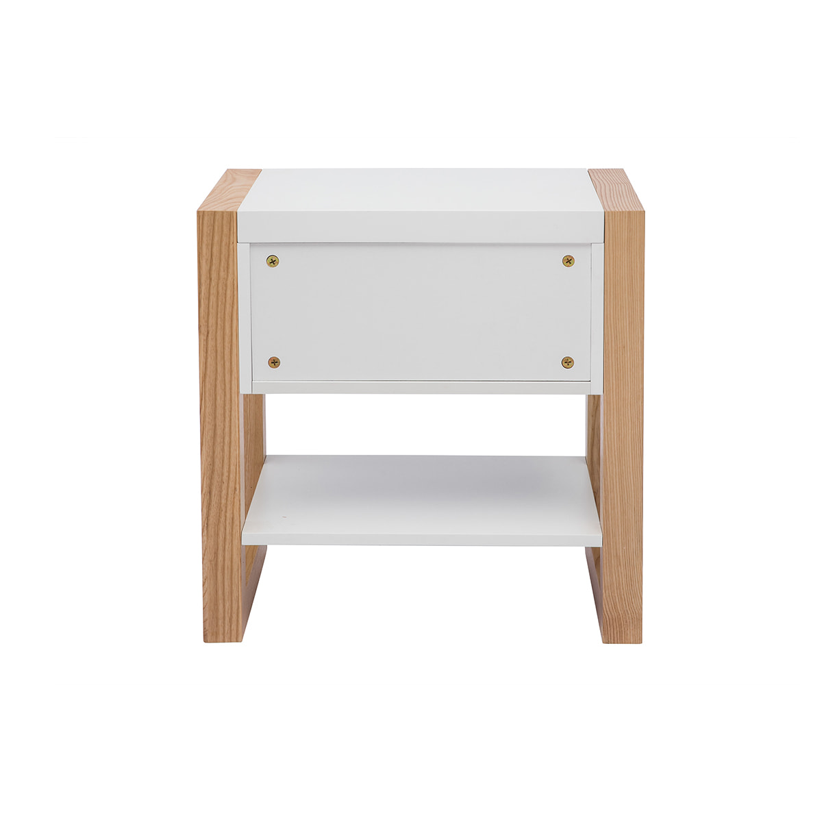 Table de chevet blanc et bois clair frêne massif ARMEL