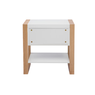 Table de chevet blanc et bois clair frêne massif ARMEL