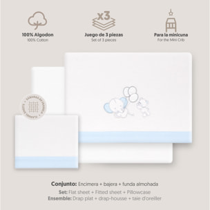 Triptico Minicuna Franela Oso Elefante Globos Bco/Azul