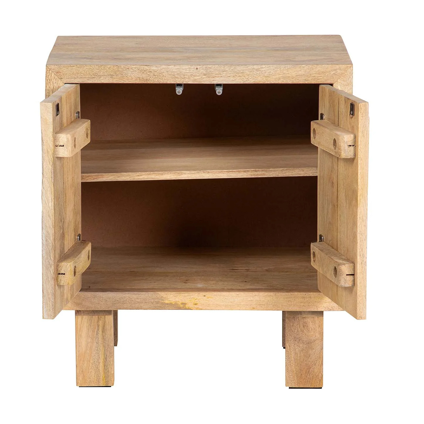 Mesita 2 Puertas Madera Mango Marron 55x40x60 Cm