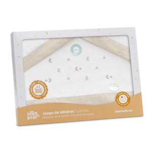 Triptico Minicuna Franela Estrella Luna Multicolor Bco/Beig