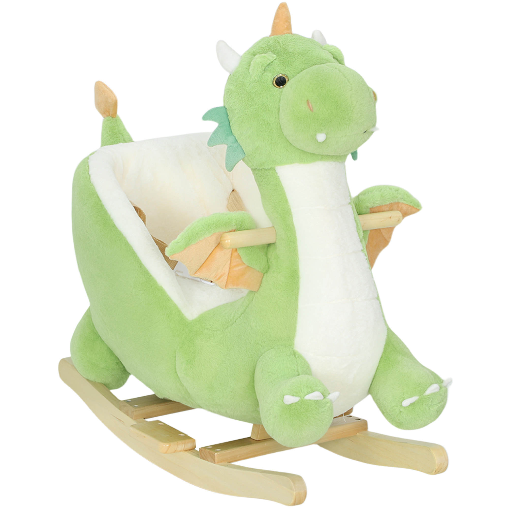 Caballito Balancín para Bebés con Sonido de Dragón, Caballo Balancín de Peluche con Base de Madera, Cinturón de Seguridad, para Niños de 18-36 Meses, Verde