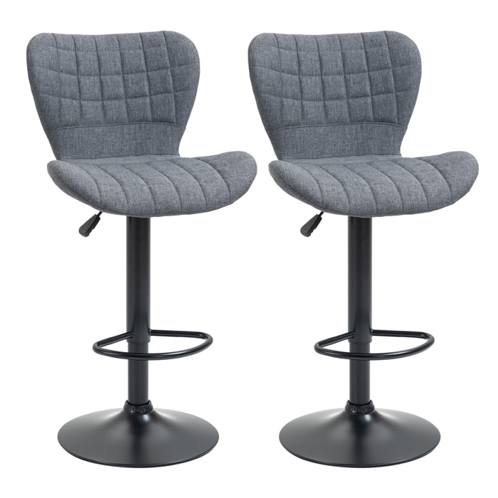 Lot de 2 tabourets de bar design dossier incurvé capitonné hauteur d'assise réglable 61-81 cm pivotant 360° repose-pied velours gris