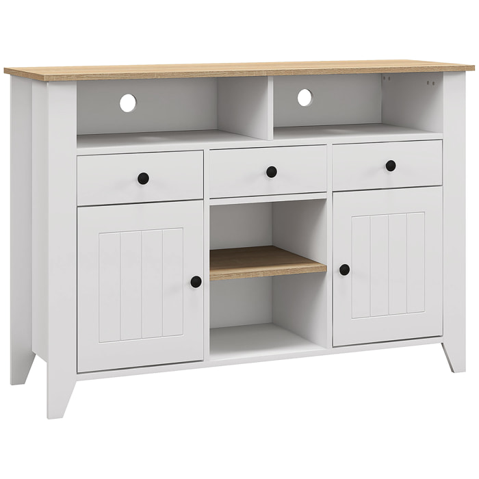 Aparador de Cocina Mesa para Televisores de 50 Pulgadas con 3 Cajones 2 Puertas 2 Estantes Abiertas y 2 Estantes Ajustables Estilo Moderno 120x38x81,5 cm Blanco