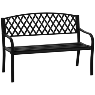 Banco de Jardín de 2 Plazas con Respaldo Decorativo y Reposabrazos para Terraza Balcón Patio Exterior Carga 240 kg Hierro Fundido y Acero 128x58,5x89 cm Negro