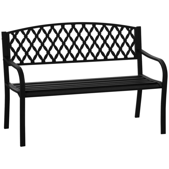 Banco de Jardín de 2 Plazas con Respaldo Decorativo y Reposabrazos para Terraza Balcón Patio Exterior Carga 240 kg Hierro Fundido y Acero 128x58,5x89 cm Negro