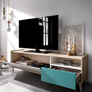 Mobile porta TV Tamaro, Credenza bassa da soggiorno, Madia da salotto per televisione, 155x43h47 cm, Rovere e Bianco