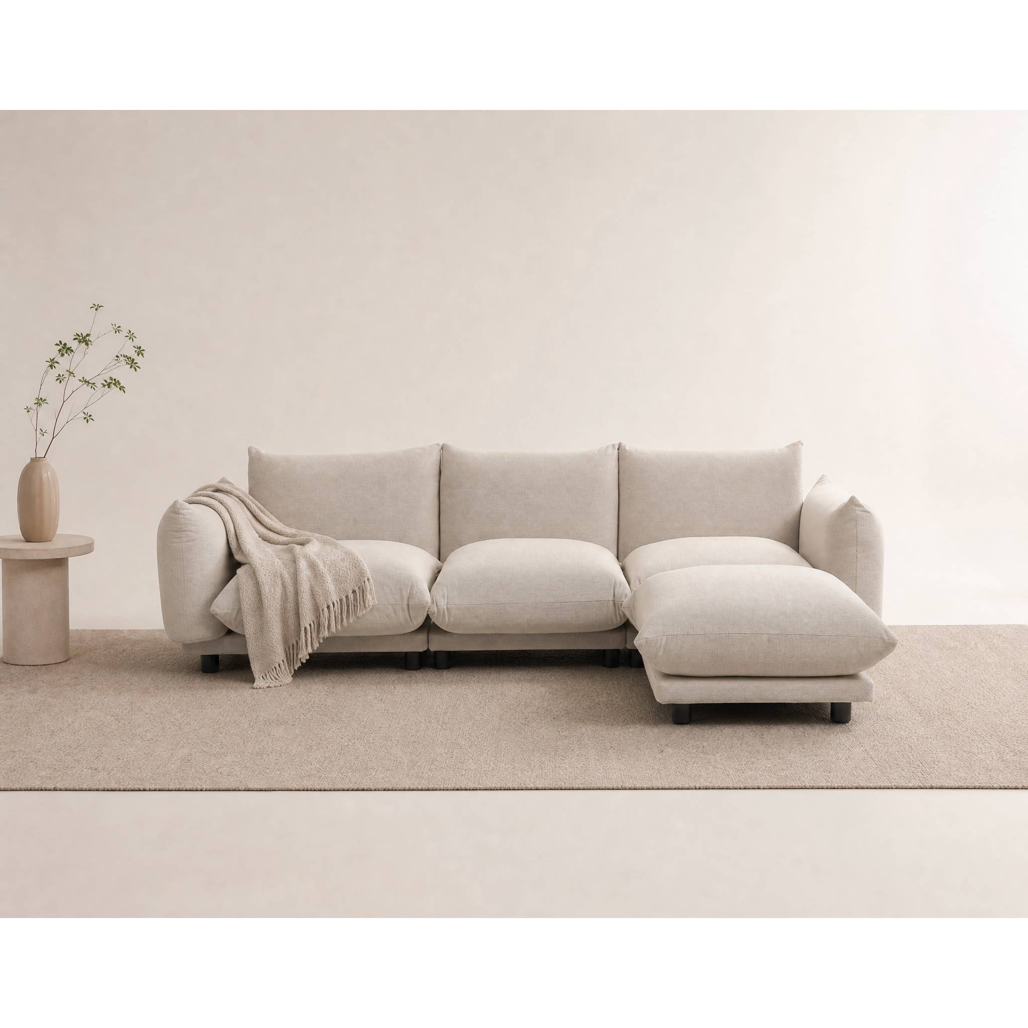 Jeanne - Canapé modulable d'angle réversible 4 places en velours texturé - Beige
