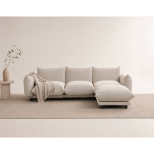 Jeanne - Canapé modulable d'angle réversible 4 places en velours texturé - Beige