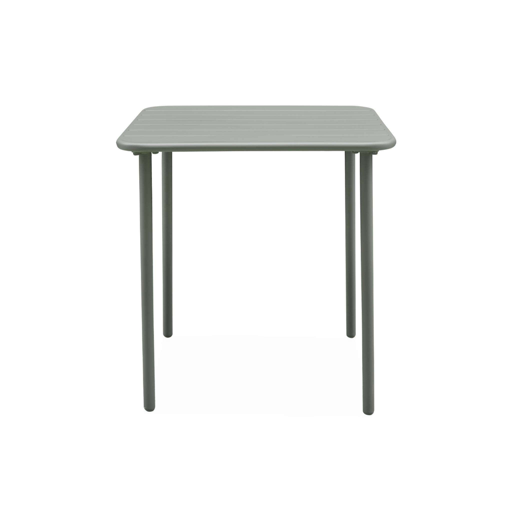 Table de jardin métal 2 places. kaki. Amelia. 70x70cm. traitement antirouille. lattes et bords arrondis