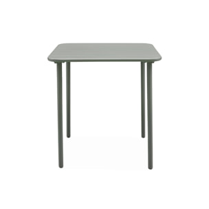 Table de jardin métal 2 places. kaki. Amelia. 70x70cm. traitement antirouille. lattes et bords arrondis