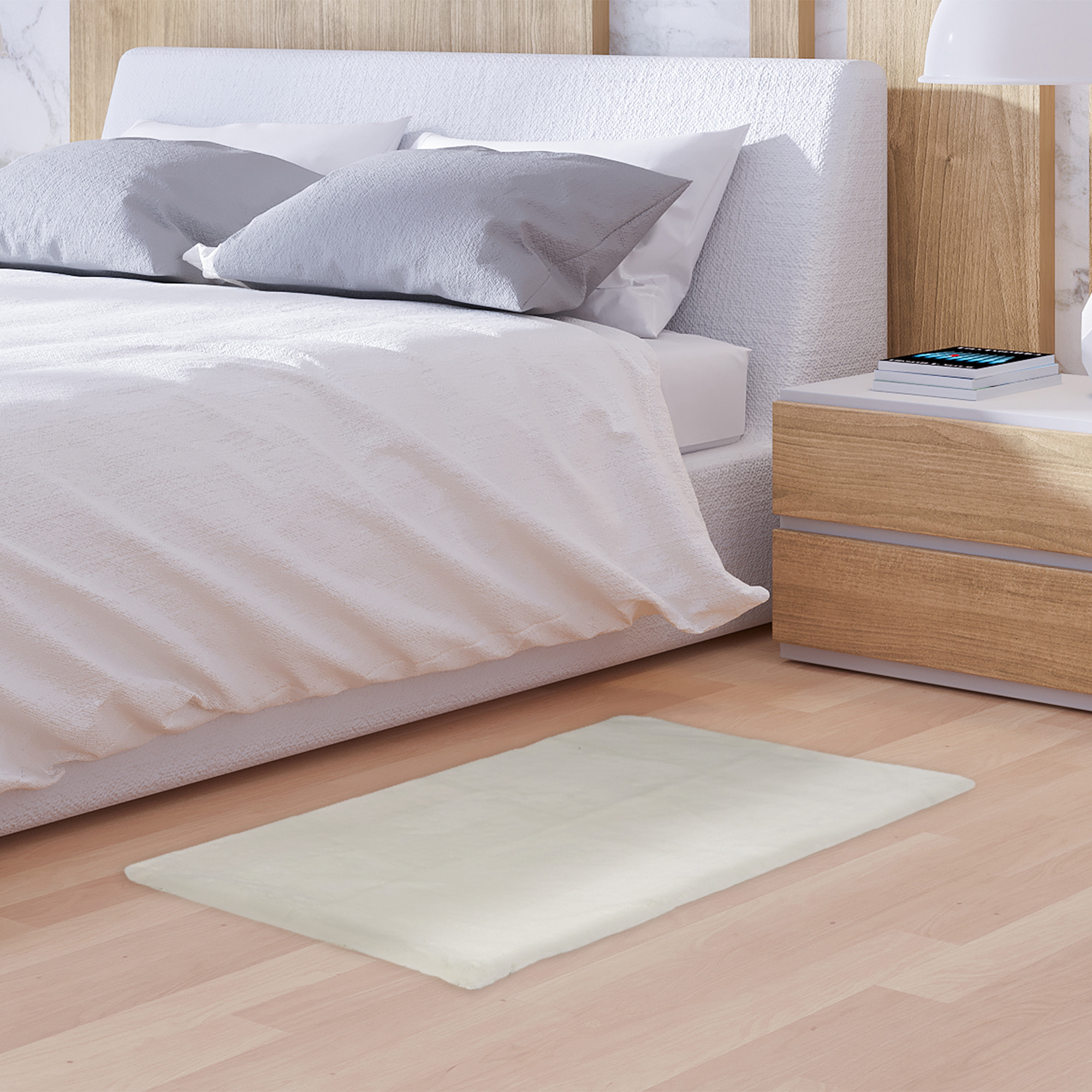 Tapis Imitation Fourrure Fin Ecru 110x60cm