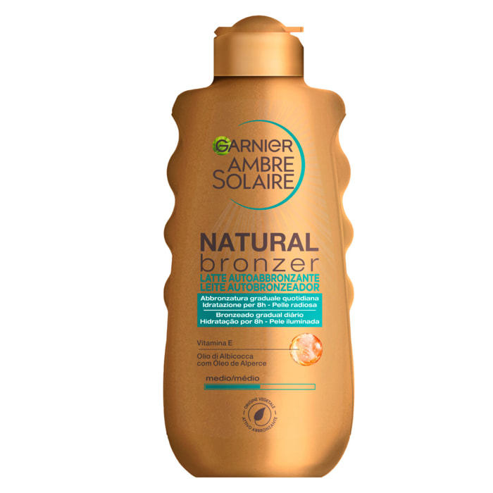 Latte Autoabbronzante Tontalità Media Ambre Solaire Natural Bronzer Idratante con Olio di Albicocca e Vitamina E - Flacone da 200ml