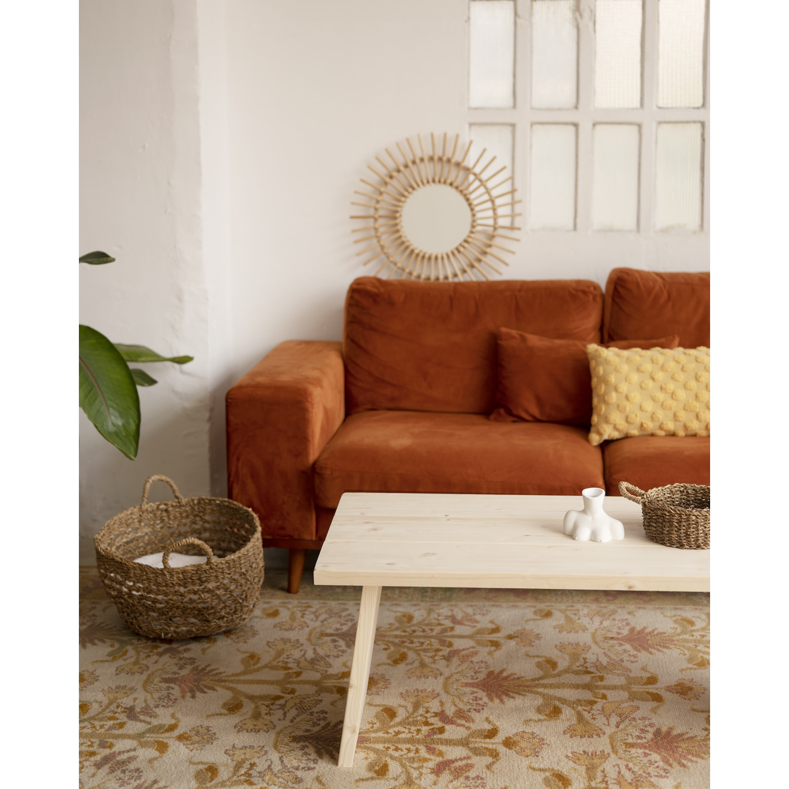 Table basse en bois massif ton naturel 120x60cm Hauteur: 45 Longueur: 120 Largeur: 60