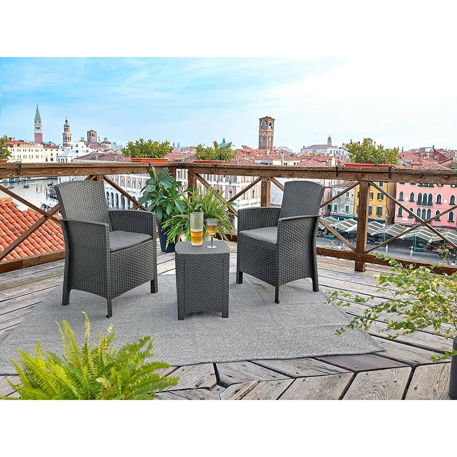 Set salotto da esterno Jupiter, Set da giardino con cuscini, Salottino indoor e outdoor effetto rattan, 100% Made in Italy, Antracite