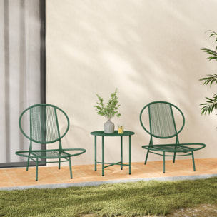Ensemble salon de jardin design Acapulco 2 personnes 3 pièces acier PE filaire vert
