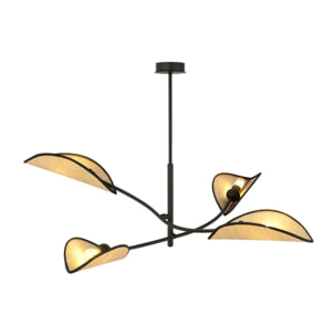 Lampada a sospensione Lotus in acciaio nero e rattan
