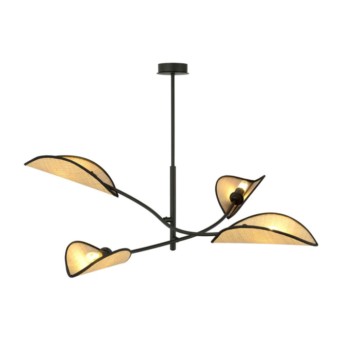 Lampada a sospensione Lotus in acciaio nero e rattan