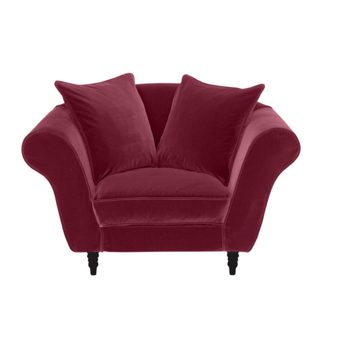 Fauteuil XL ALBA 130 cm velours Aubergine - 100% déhoussable - Fab. France