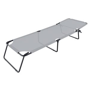 Lettino Pieghevole Prendisole Senza Tettuccio Parasole Reclinabile Regolabile Metallo Nero Sdraio Spiaggia Mare Giardino Piscina 187x53x24 Cm Grigio