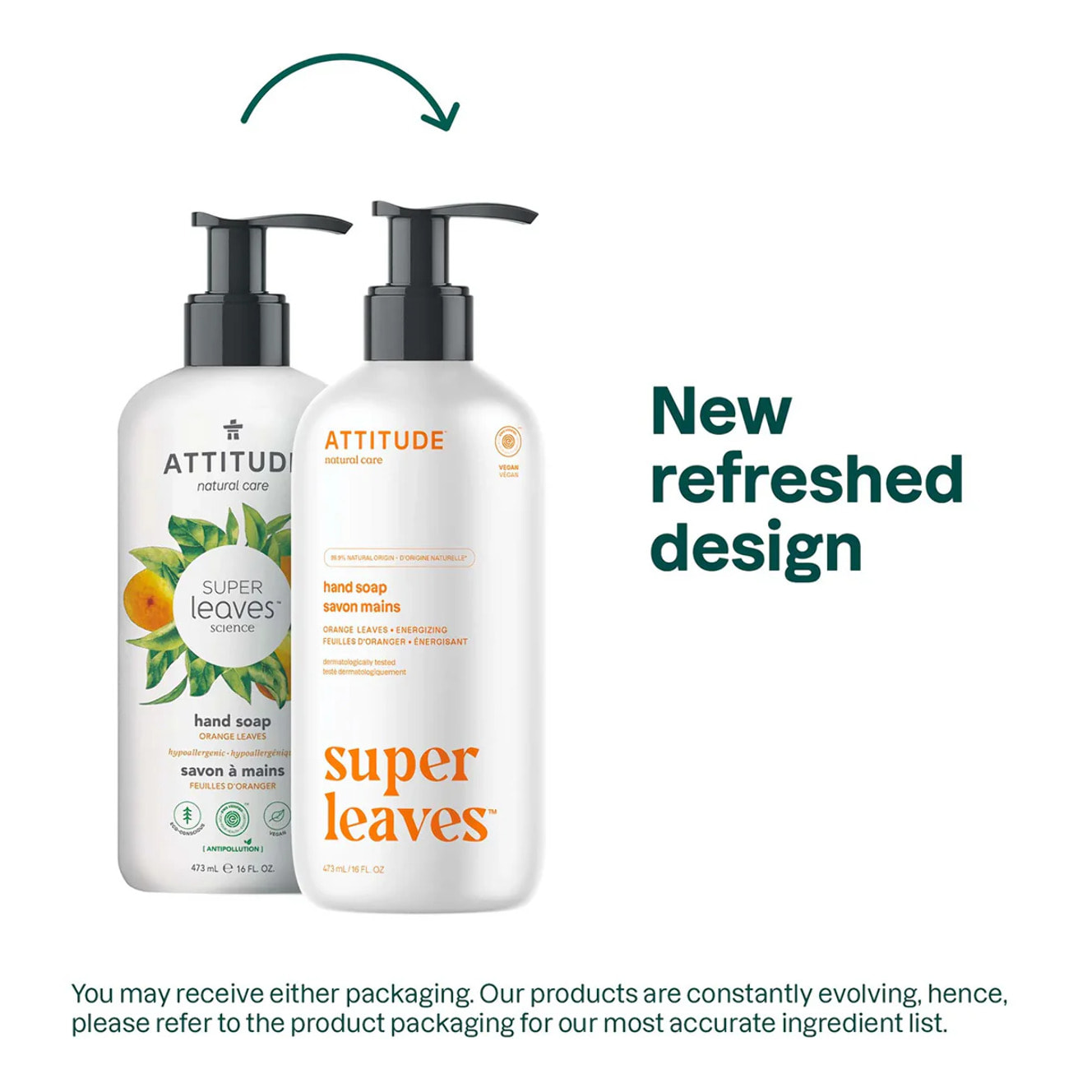 Super leaves Jabón de manos Flor de naranja y eucalipto, Attitude, 473 ml