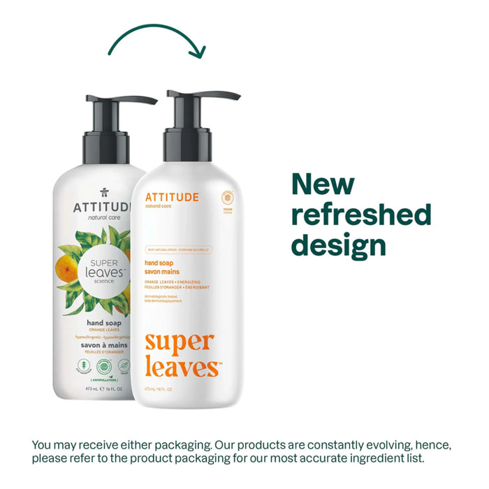 Super leaves Jabón de manos Flor de naranja y eucalipto, Attitude, 473 ml