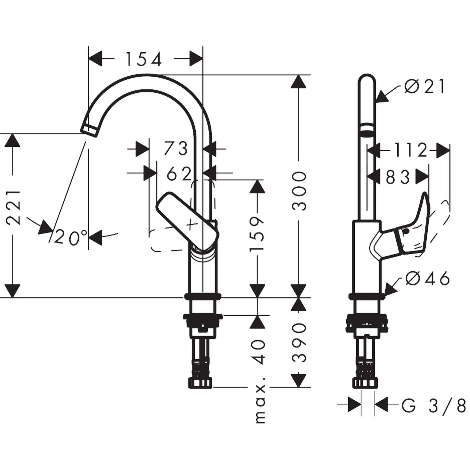 Mitigeur de lavabo 210 bec haut sans tirette ni vidage chromé Logis